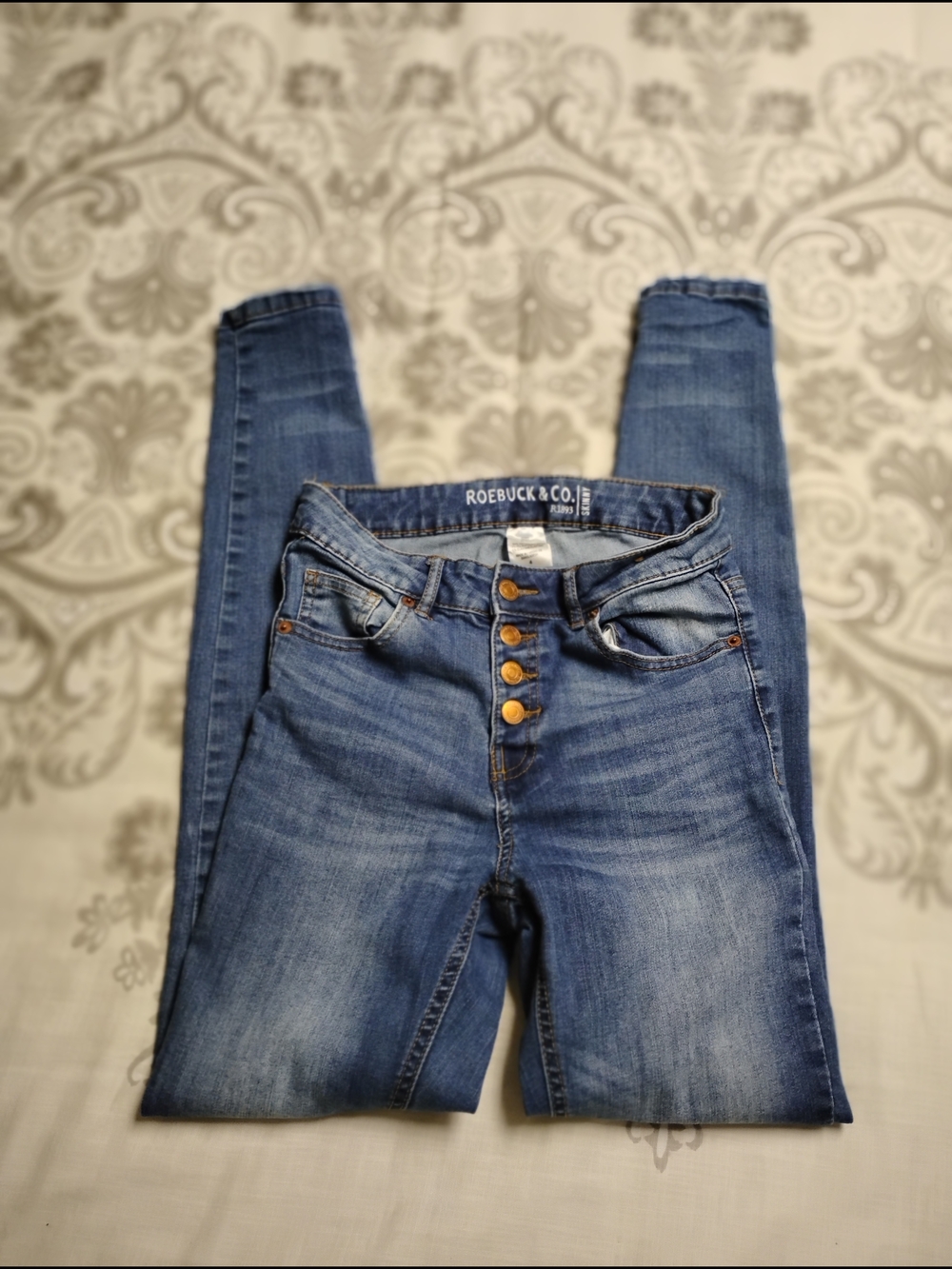 RoeBuck & Co. Medium Blue High-Rise Skinny Jeans with Button-Fly